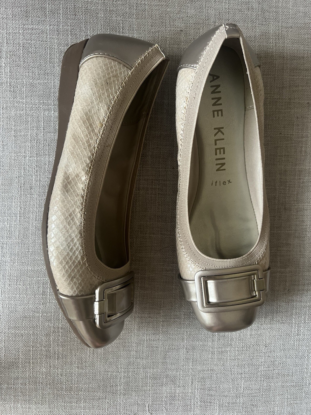 Anne Klein Women’s Beige office casual textured Buckle Slip-On Ballet Flats US 7