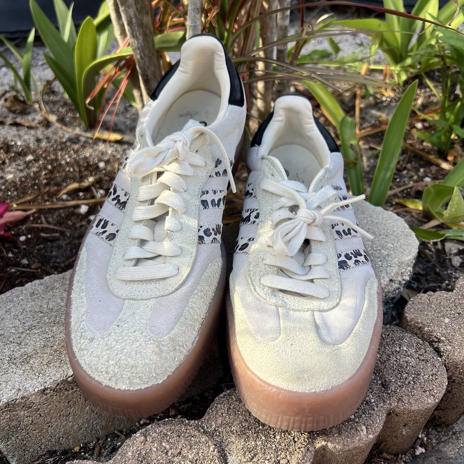 Adidas Women’s Sambae Leopard Off White JI4226 Size 10 Platform Sneakers