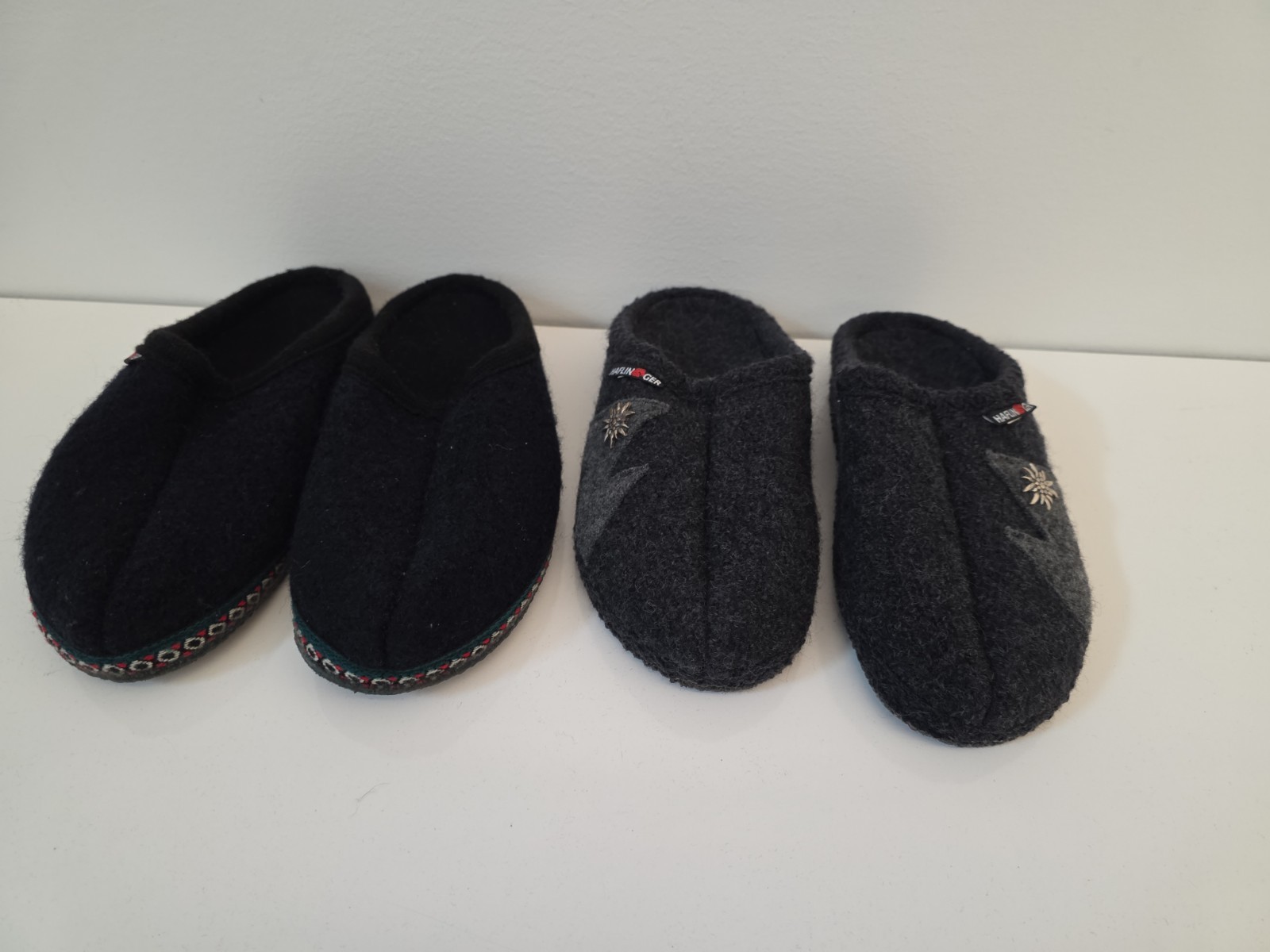 (2) Pair HAFLINGER Grizzly felt wool clogs slippers charcoal Dark gray/Black Sz5