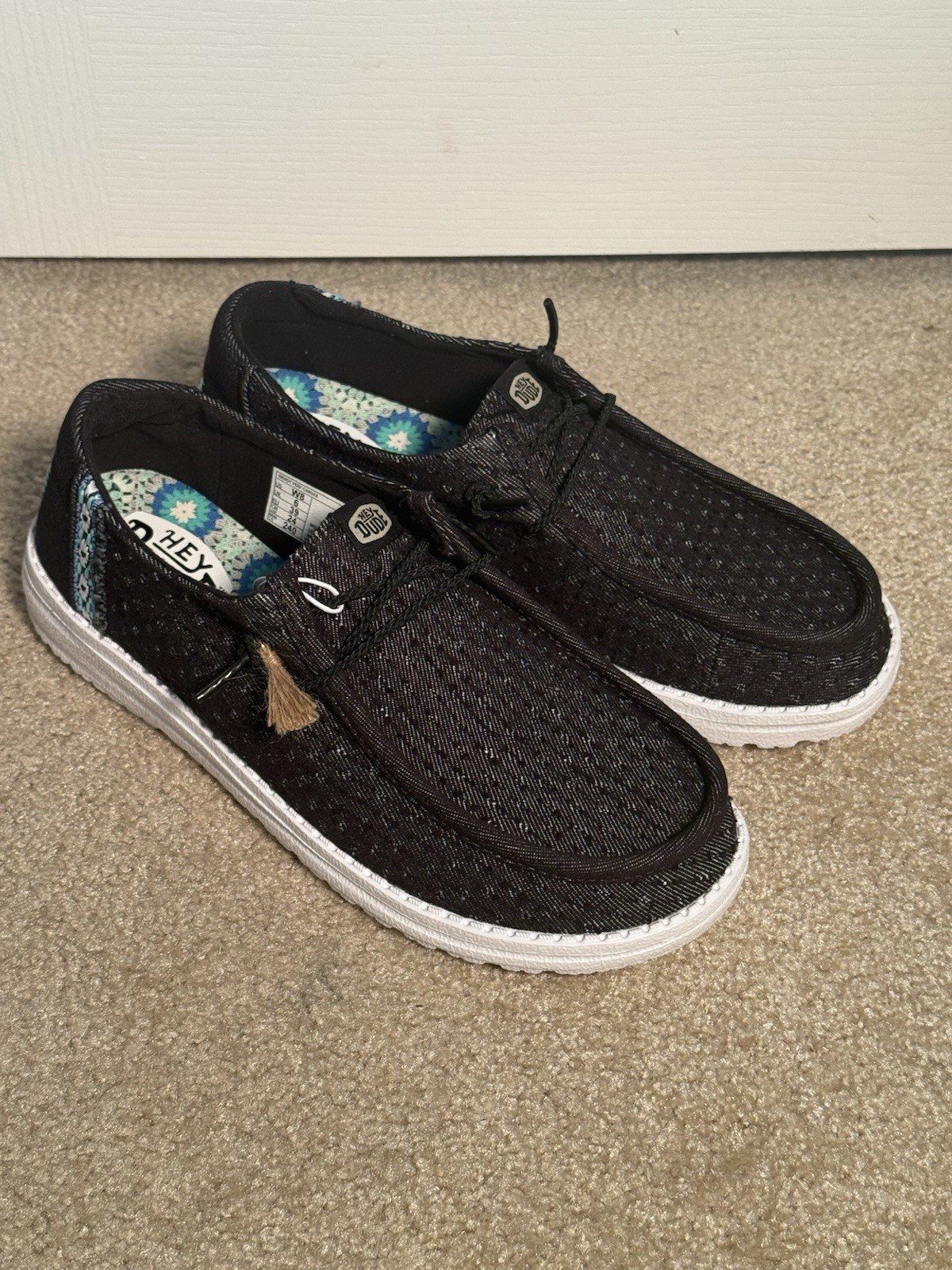 Hey Dude Wendy Perf Canvas Black/White Canvas Slip-On Womens US 8