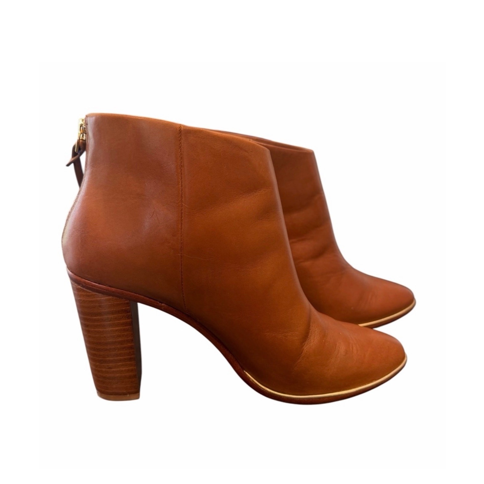 Ted Baker London Leather Ankle Boots Cognac Block Heel Booties US 8