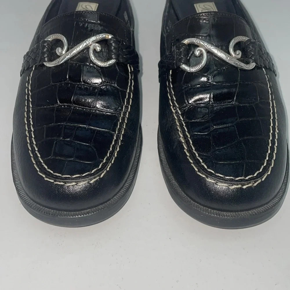 Brighton Britta Black Croc Leather Slip-on Mules Size 7