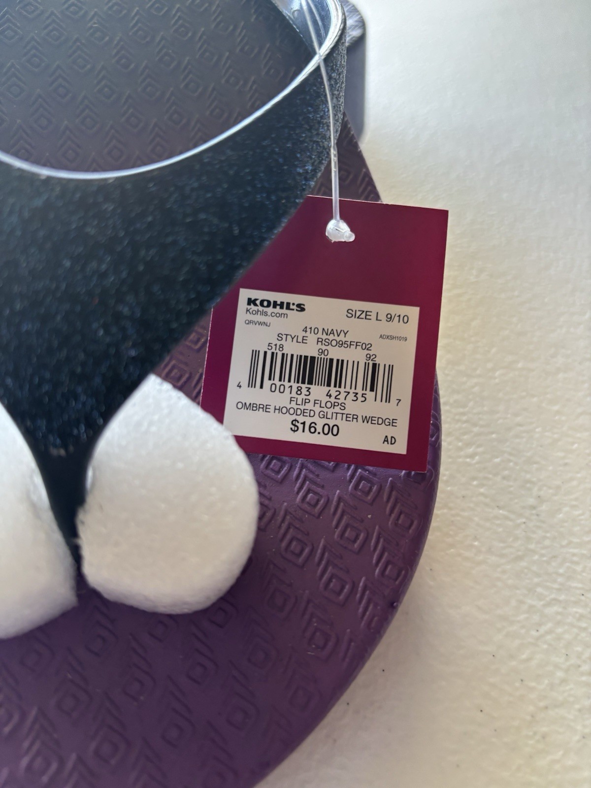 SO Ombre Hooded Glitter Flip Flop Wedge Sandal NWT Navy L /9-10 NEW Beach Vacay