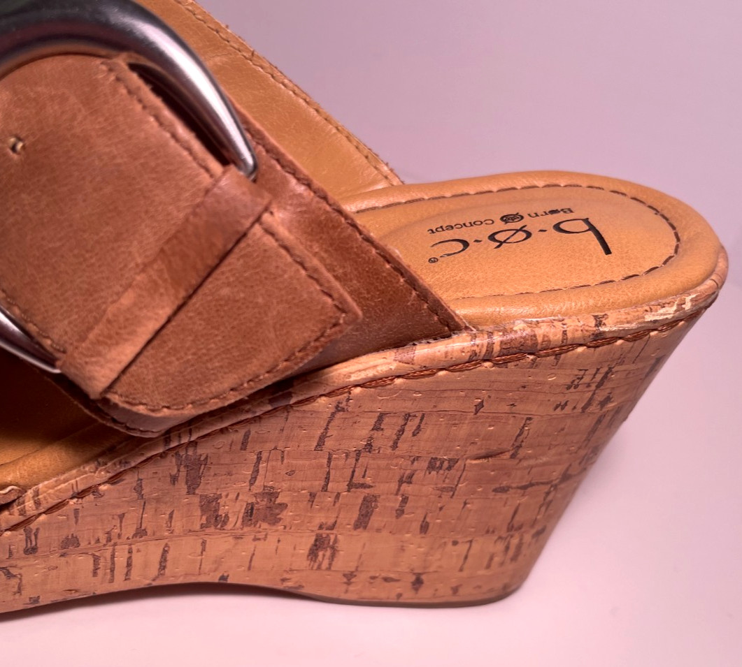 Born boc Women’s Sandals Brown Leather Size 10M US Boho Cork Wedge 3.75 in. heel