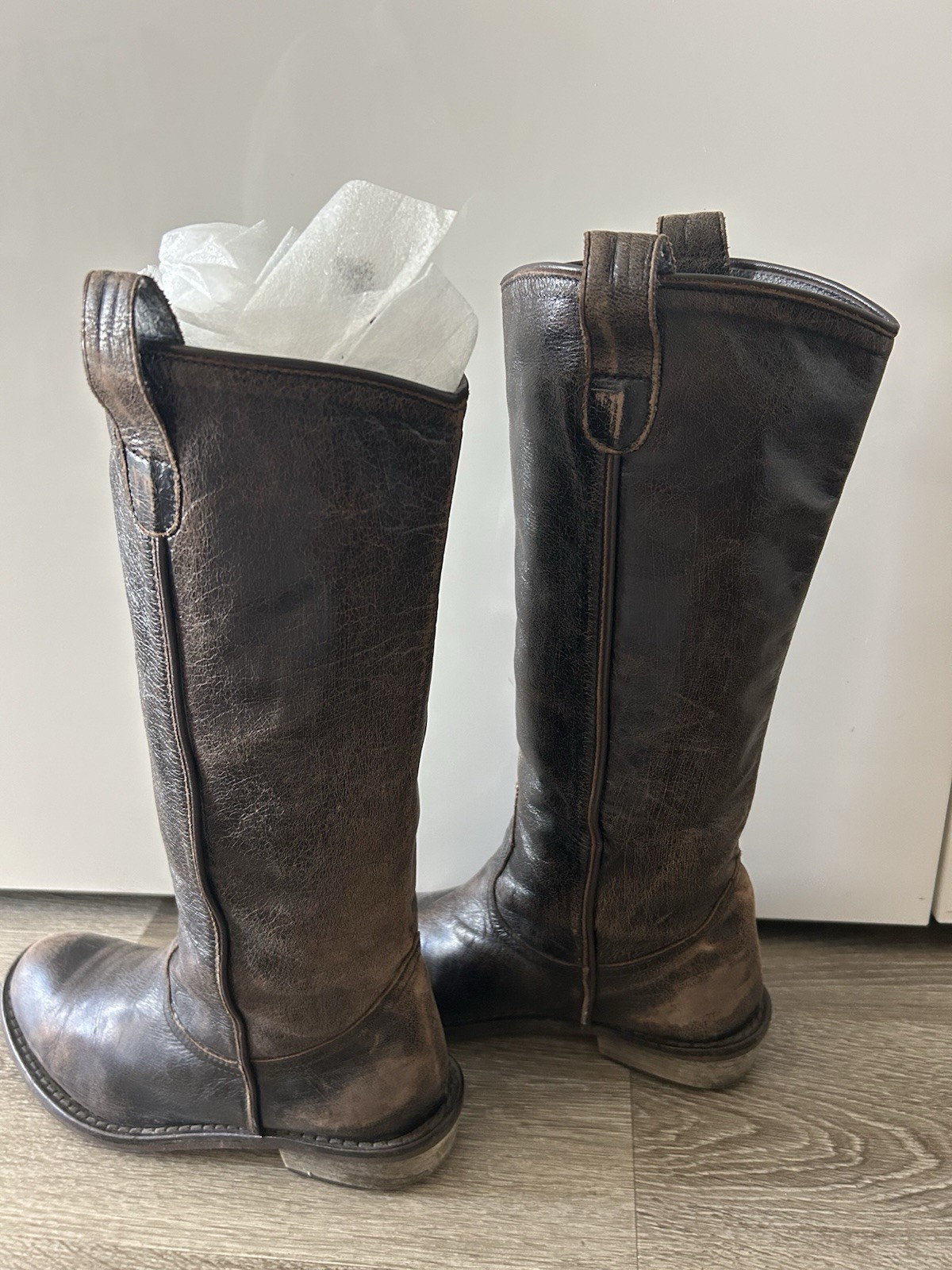 VIA ROMA 15 Women’s DISTRESSED BROWN BOOTS 39.5 US 9.5 handmade
