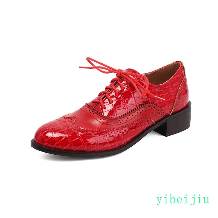 Women’s Retro Wing Tip Dress Alligator Crocodile Pattern Leather Shoes Mary Jane