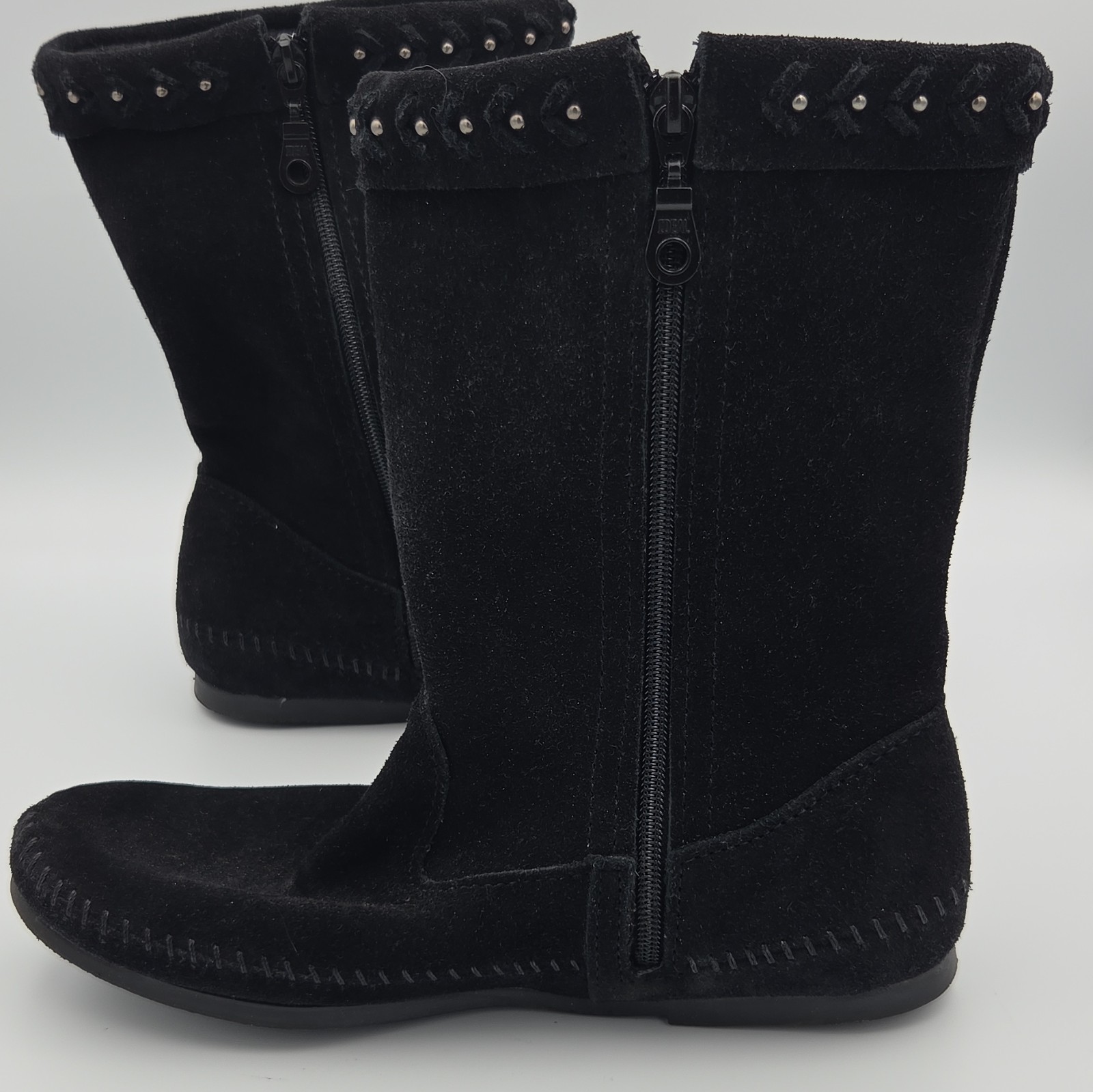 MINNETONKA Moccasin Boots Black Suede Fringe Style 1699 Womens Size 9