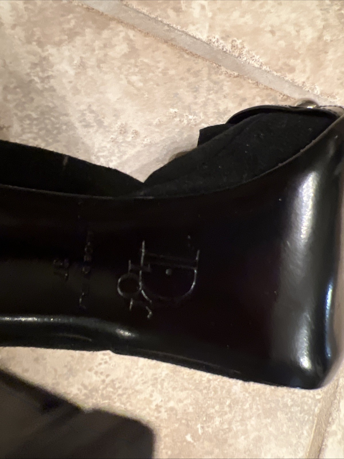 Christian Dior Black Suede Patent Leather logo buckle D’orsay heels Vintage EU37