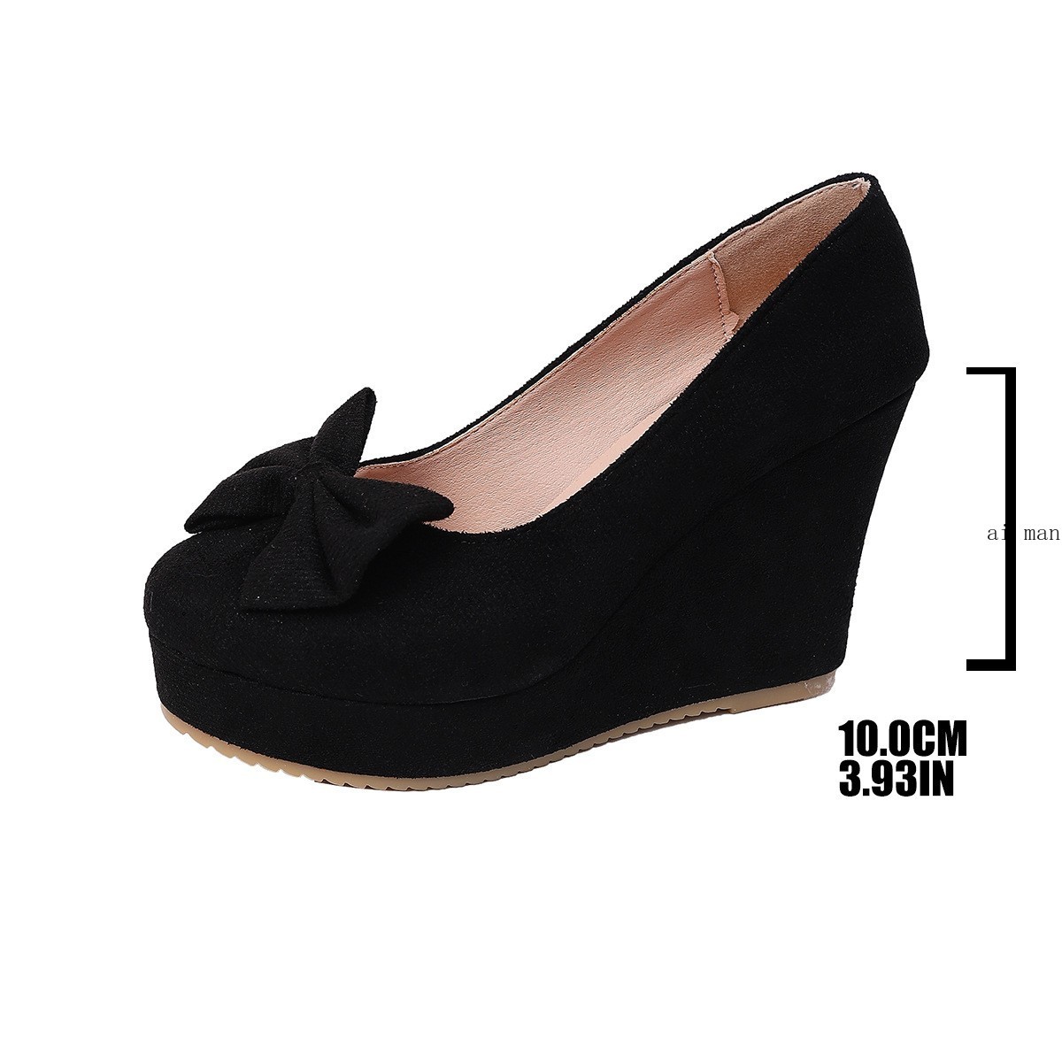 Women’s Bow-Knot Platform Wedge Pumps Slip-On Round Toe Comfort Mary Jane Shoes