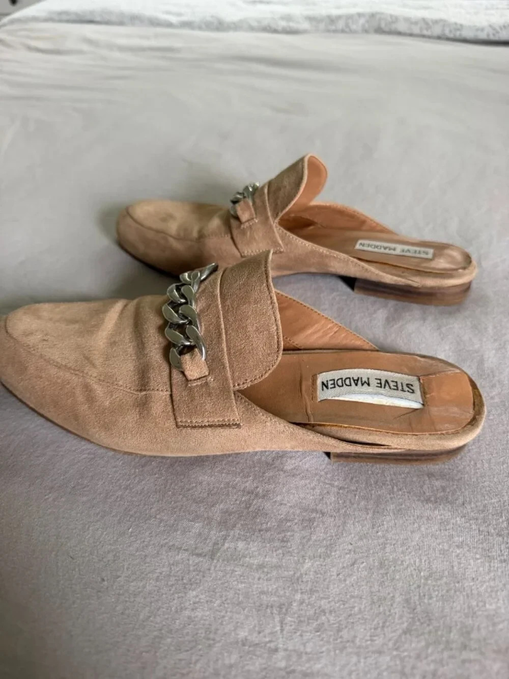 Steve Madden Beige Suede Chain Mule Loafers Slip On Flats Womens 8