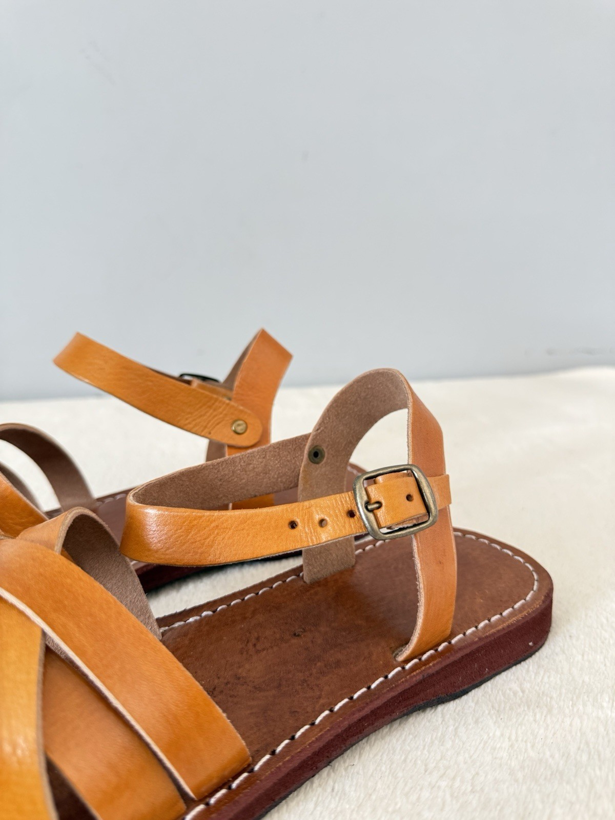 Handcrafted Genuine Leather Women’s Sandals – Four-Strap Cognac | 100% Handmade