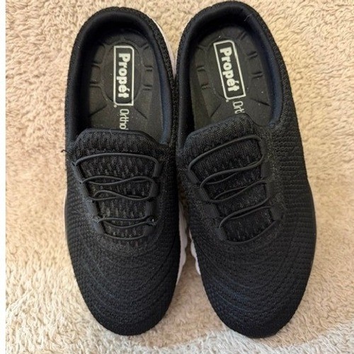 Propet Ortho Womens Black Knit Mesh Slip On Mule Sneaker Bungee Lace Shoes Sz 8