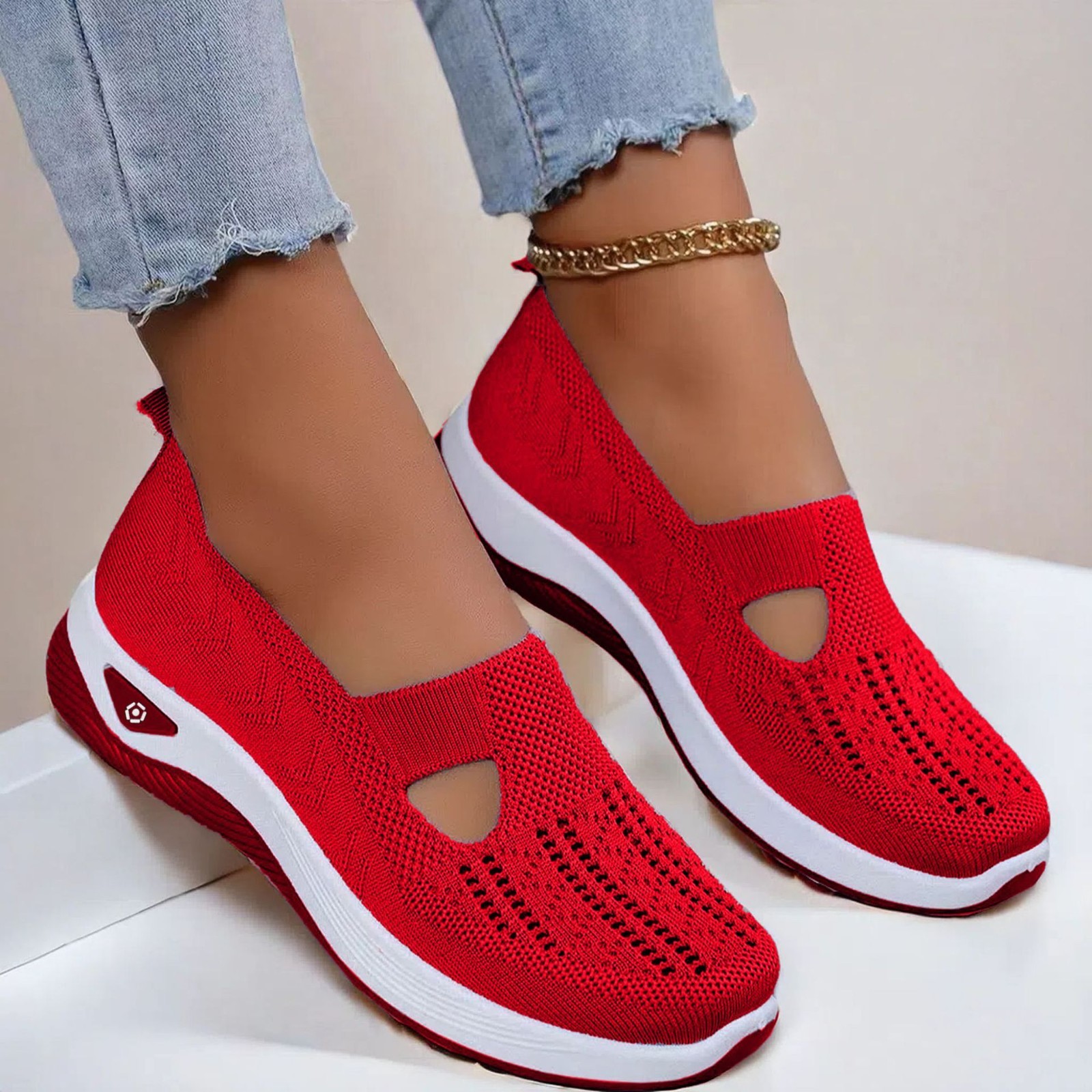Women Mesh Flats Shoes Breathable Slip On Walking Sneakers Soft Non Slip Casual