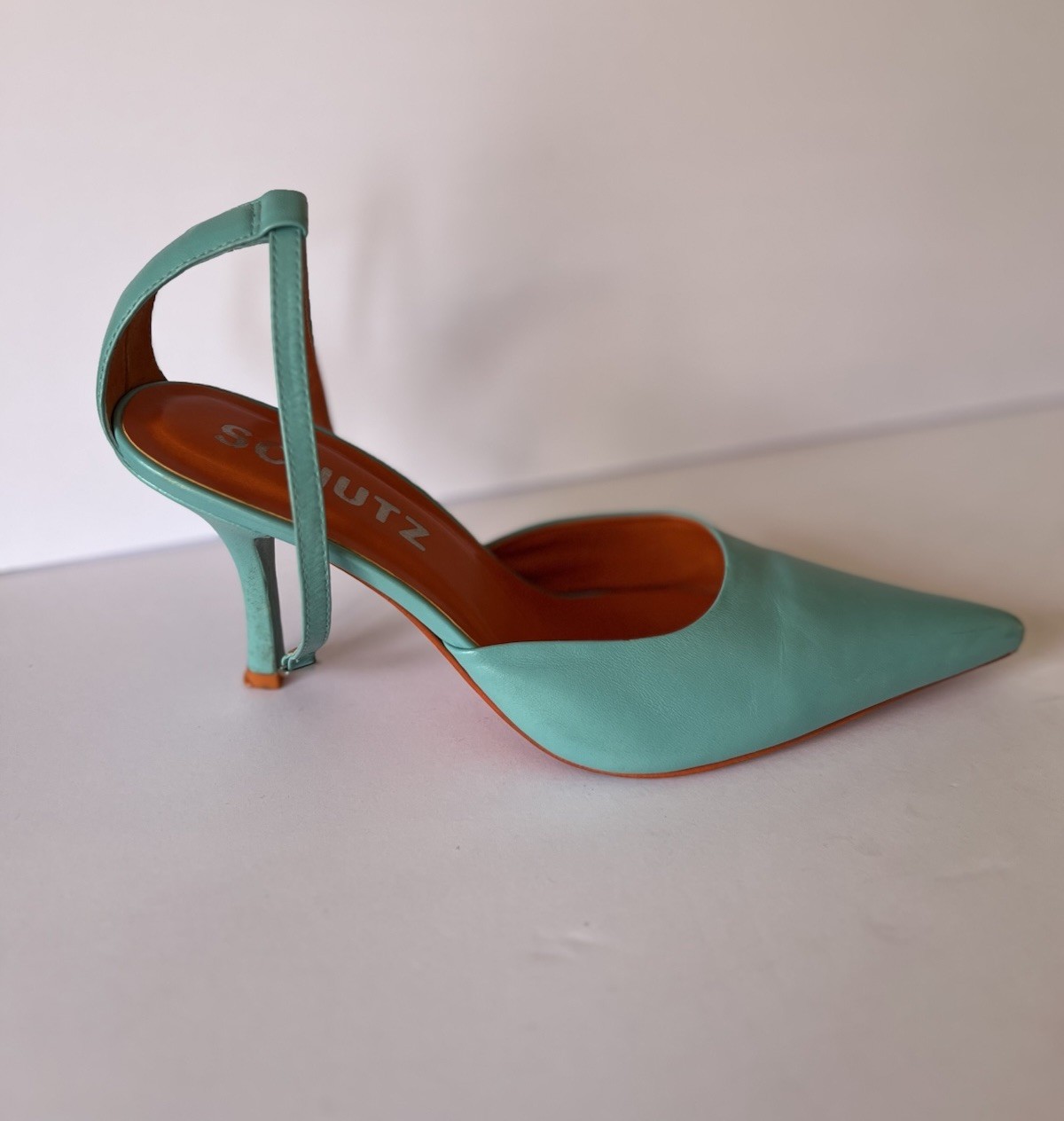 Anthropologie Schutz Women’s Heels Size 9 B Leather Turquoise Made in Brazil