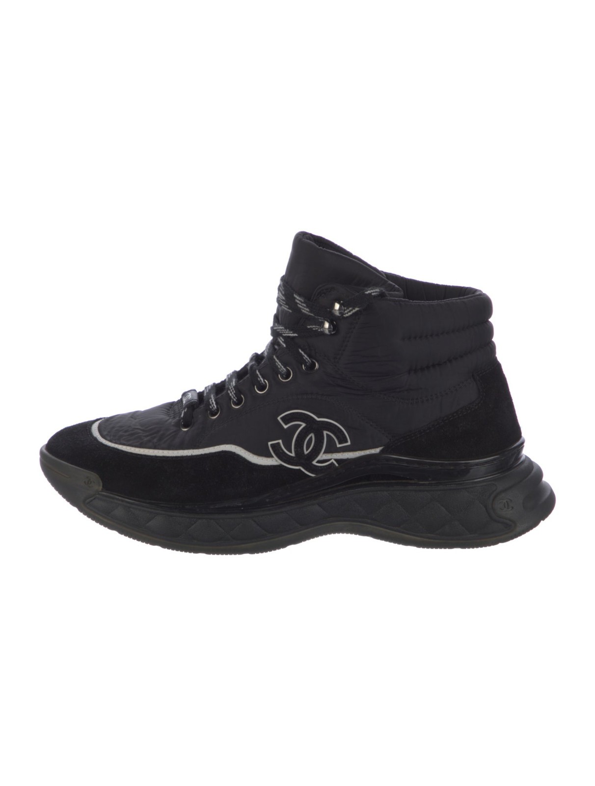 100% Auth. CHANEL 19B Black Nylon High Top CC Logo Platform Sneakers Shoes 39.5