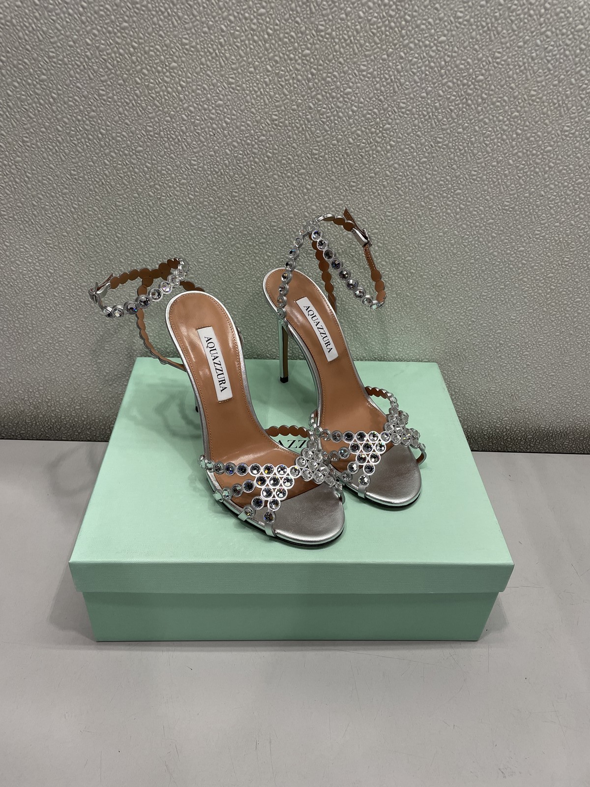 Aquazzura Tequila Leather Sandal 105 Women’s US 7.5, Silver