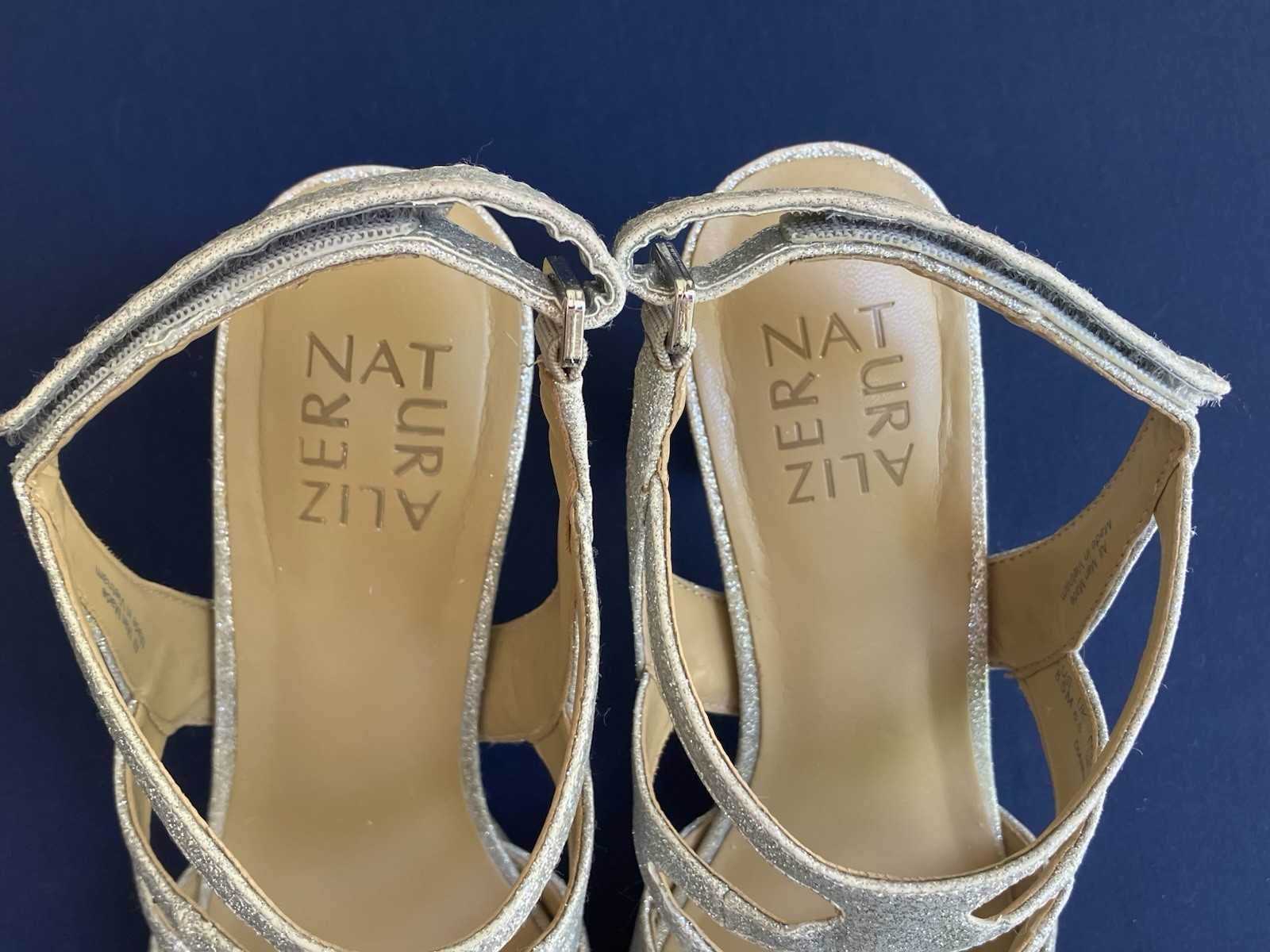 Naturalizer Dianna Silver Sparkle Glitter Strappy Platform Sandals Heels 8.5