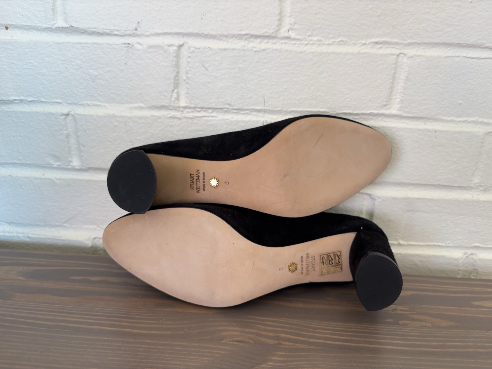Stuart Weitzman Black Suede Power 50 Pumps Block Heel Round Toe Size 8B