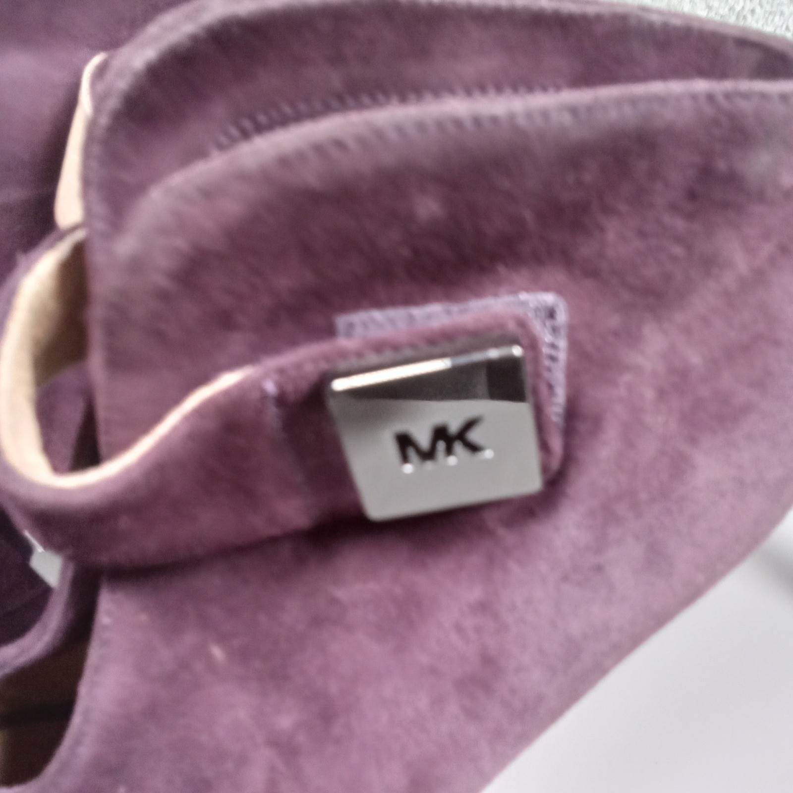 Michael Kors Plum Purple Suede Peep Toe Platform Ankle Boots MK Logo 7M