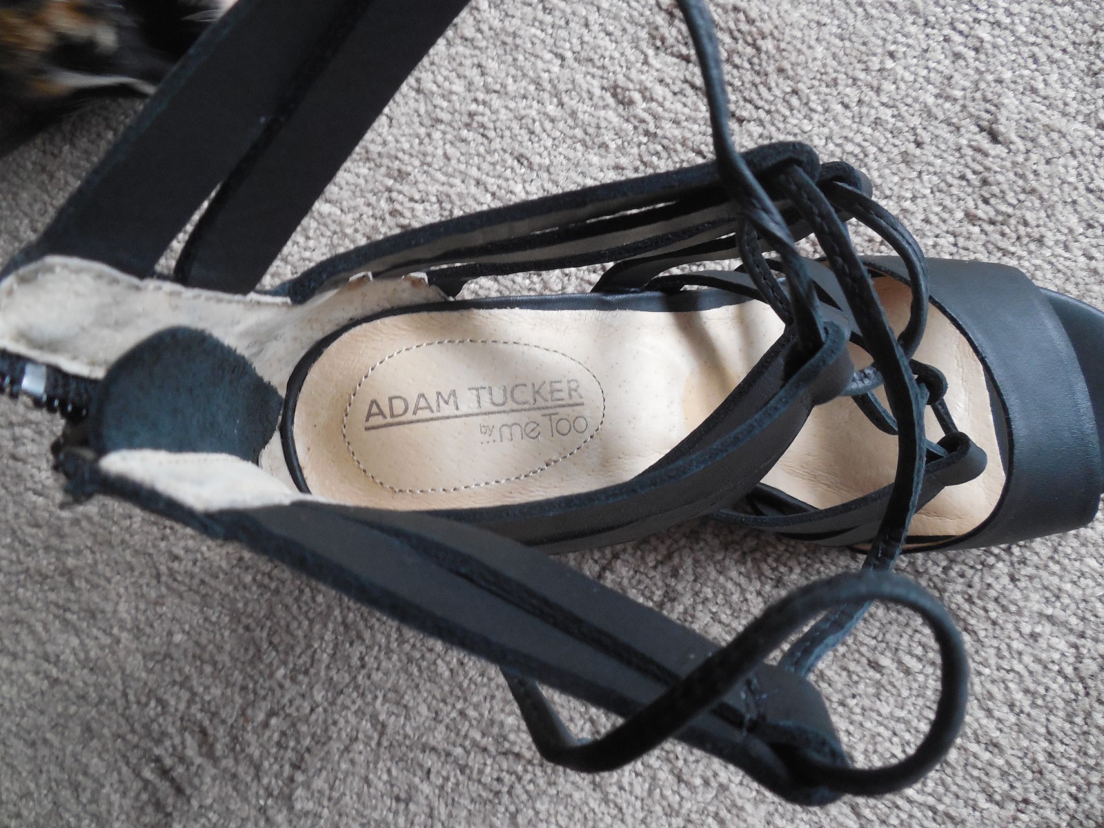 ADAM TUCKER (me too) NEW! Black Leather Ankle Strap size 6.5M heels 3″ lace up