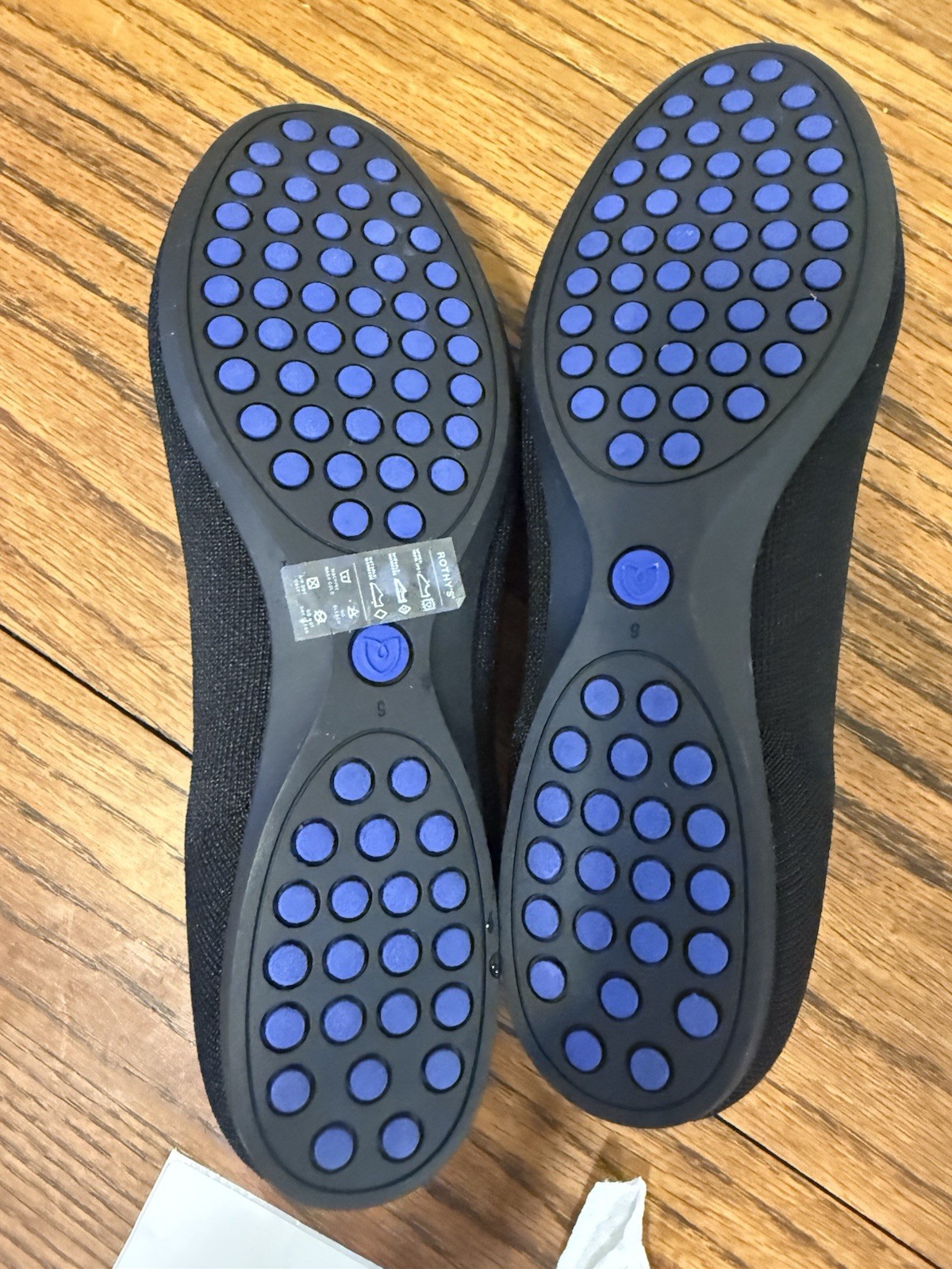 Rothy’s Women’s Knit Ballet Flats Black w/ Blue Trim Slip-On Comfort US 9