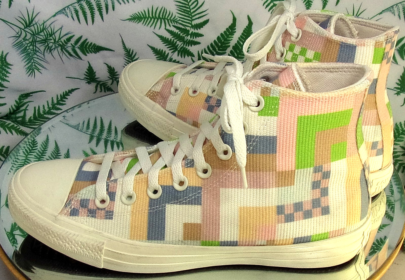 CONVERSE CRAFTED ABSTRACT STRIPES CANVAS HIGH TOP SNEAKERS SHOES US WOMENS SZ 9