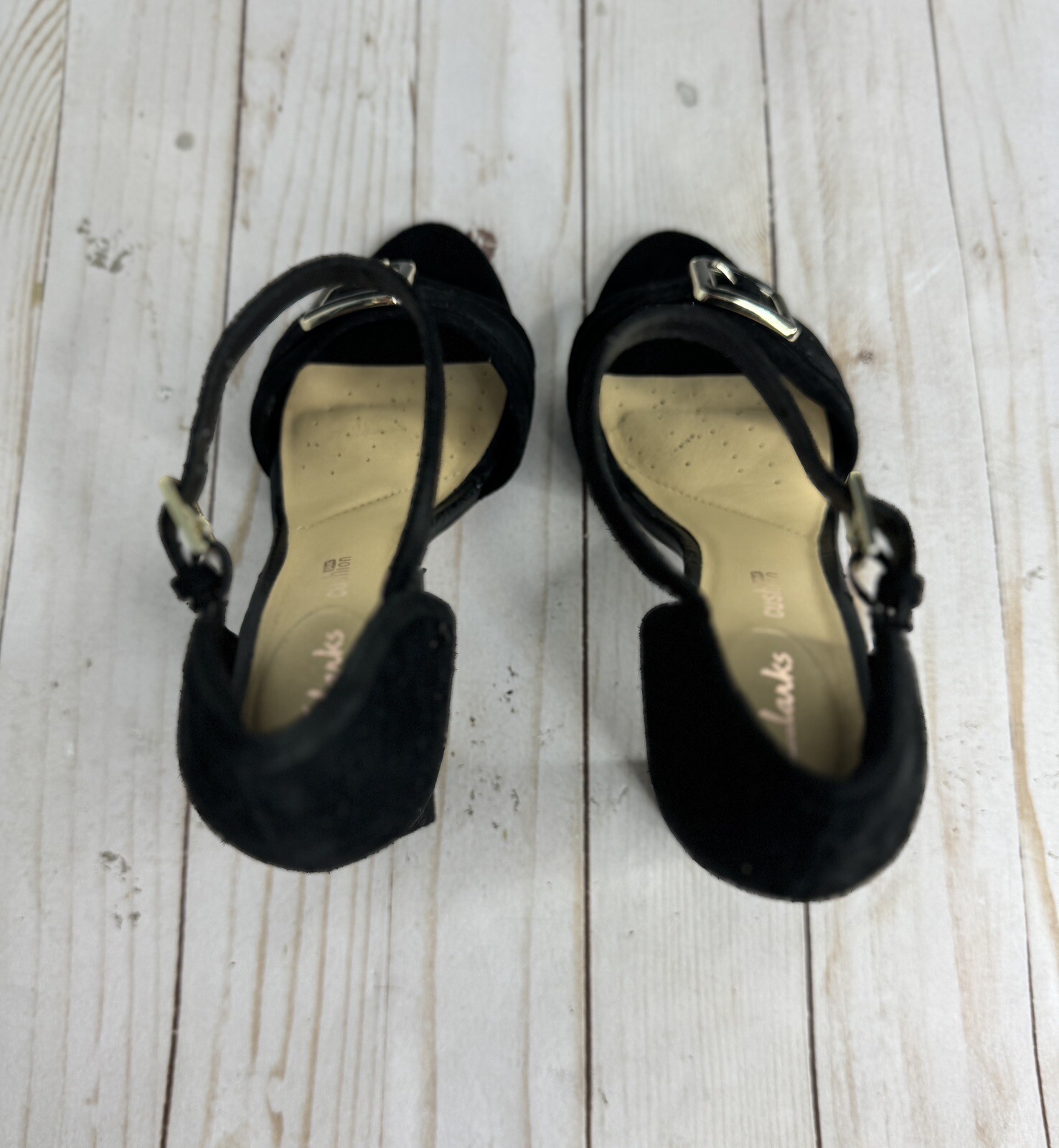 Clarks «Curtain Shine» Black Suede Block Heel Sandals US 6/ UK 3.5/ EU 36