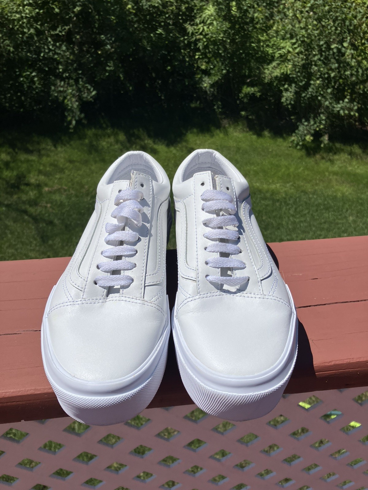 Vans Old Skool Stacked White Leather Platform Sneakers Women’s 8.5 / Men’s 7