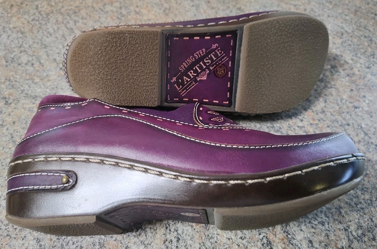 Spring Step L’Artiste Burbank Purple Leather Clogs Women’s EU 39 US 8.5