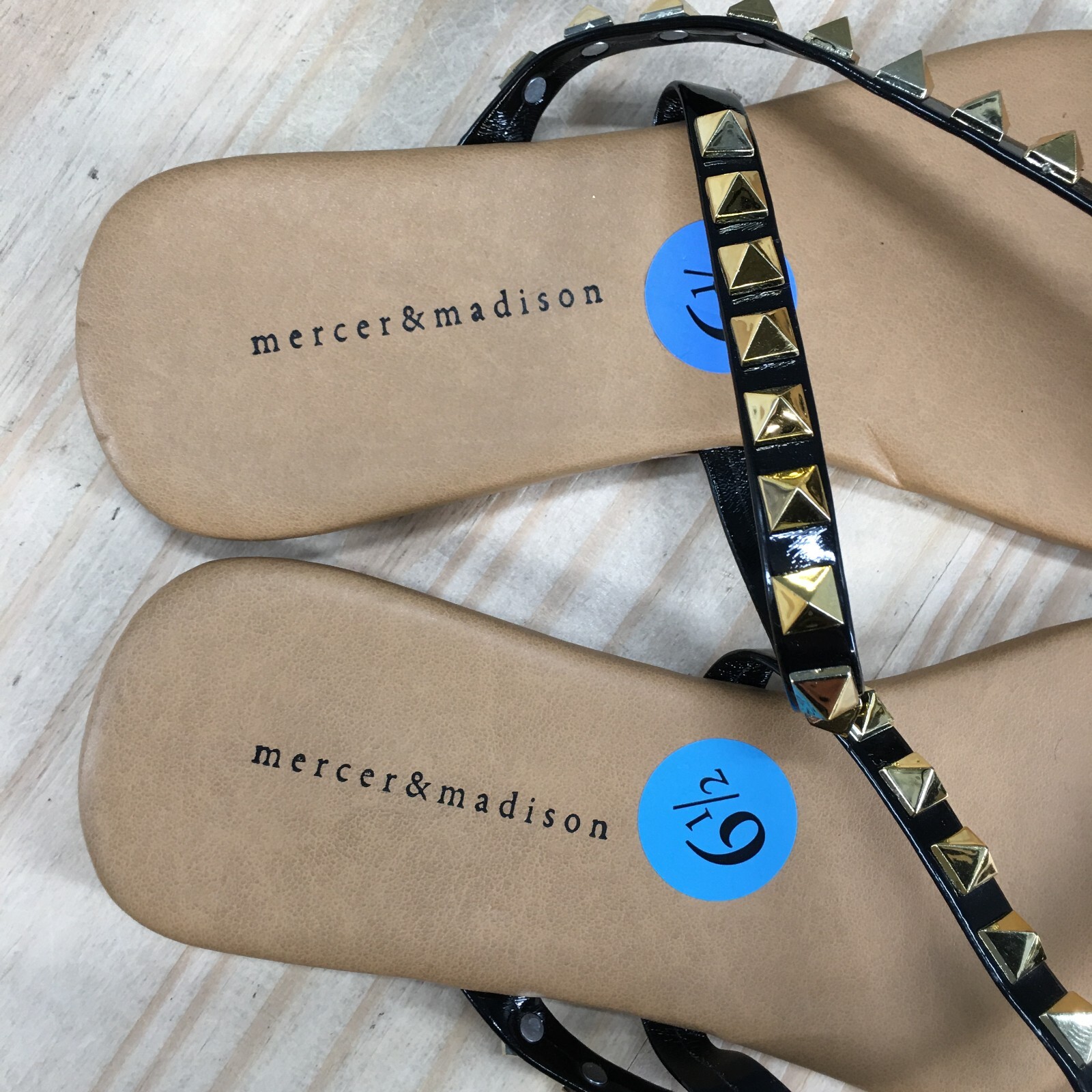 Mercer And Madison Sandals Womens 6.5 Studded ZStrap Slip On Flats Slide Brown