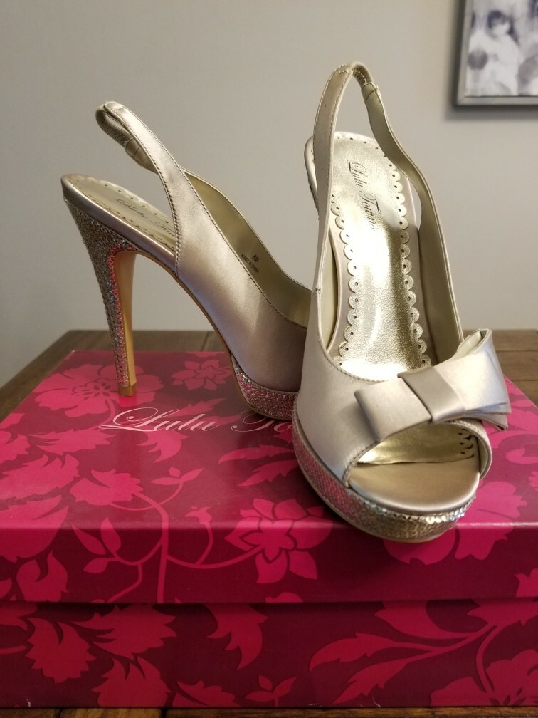 Lulu Townsend Ballari Champagne 5″Heels with 3/4 Platform Size 8 NEW