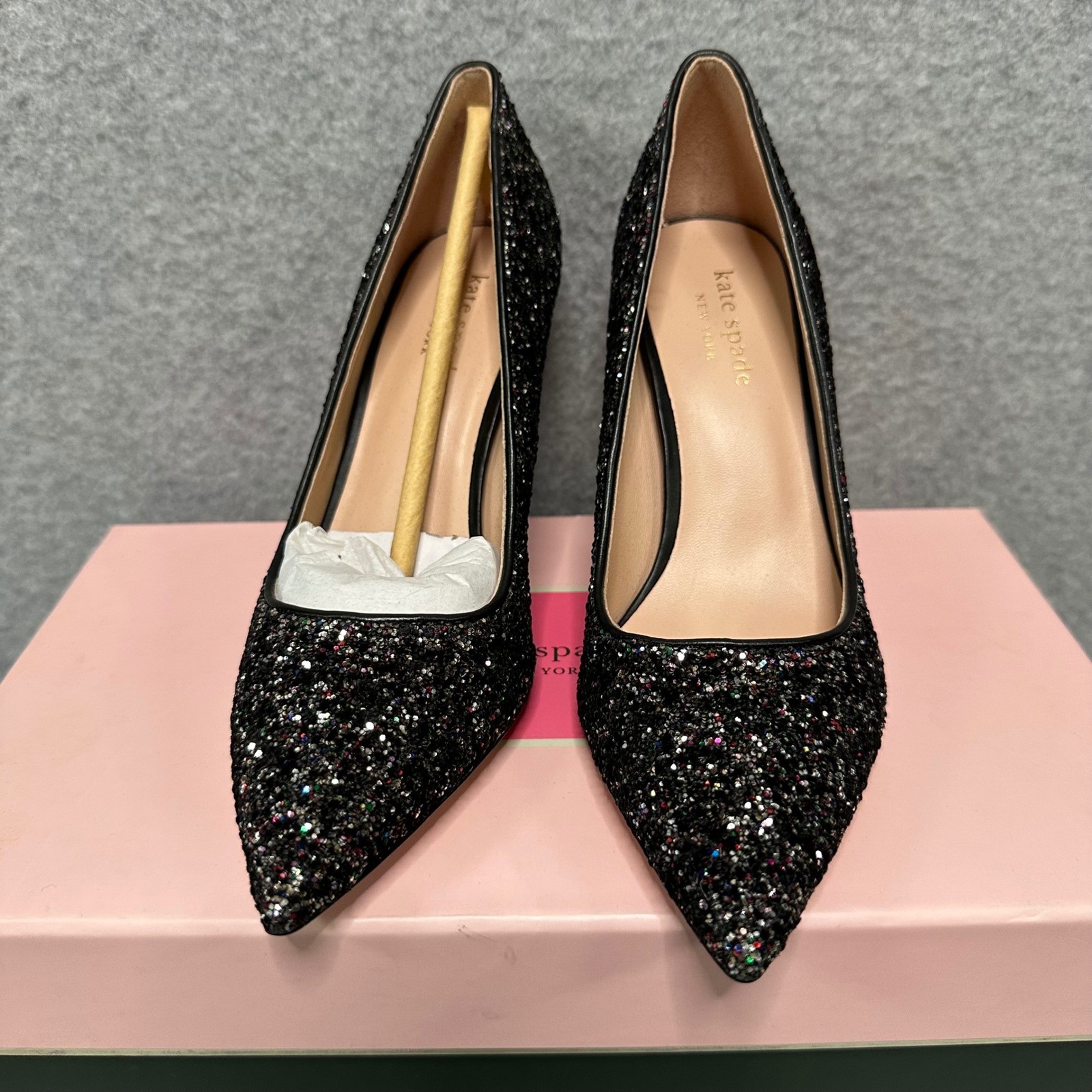 Kate Spade Valerie Black Multi Metallic Flocked Glitter Pumps Heels K0567 5B NEW