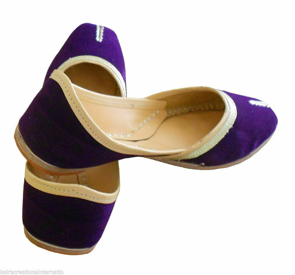 Women Shoes Indian Mojaries Leather Handmade Flip-Flops Purple Jutties US 6-12