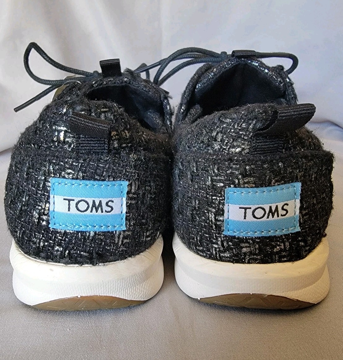 Toms Del Rey Textured Wool Black Glitter Sneaker Womens Sz 9.5 Shoes Casual