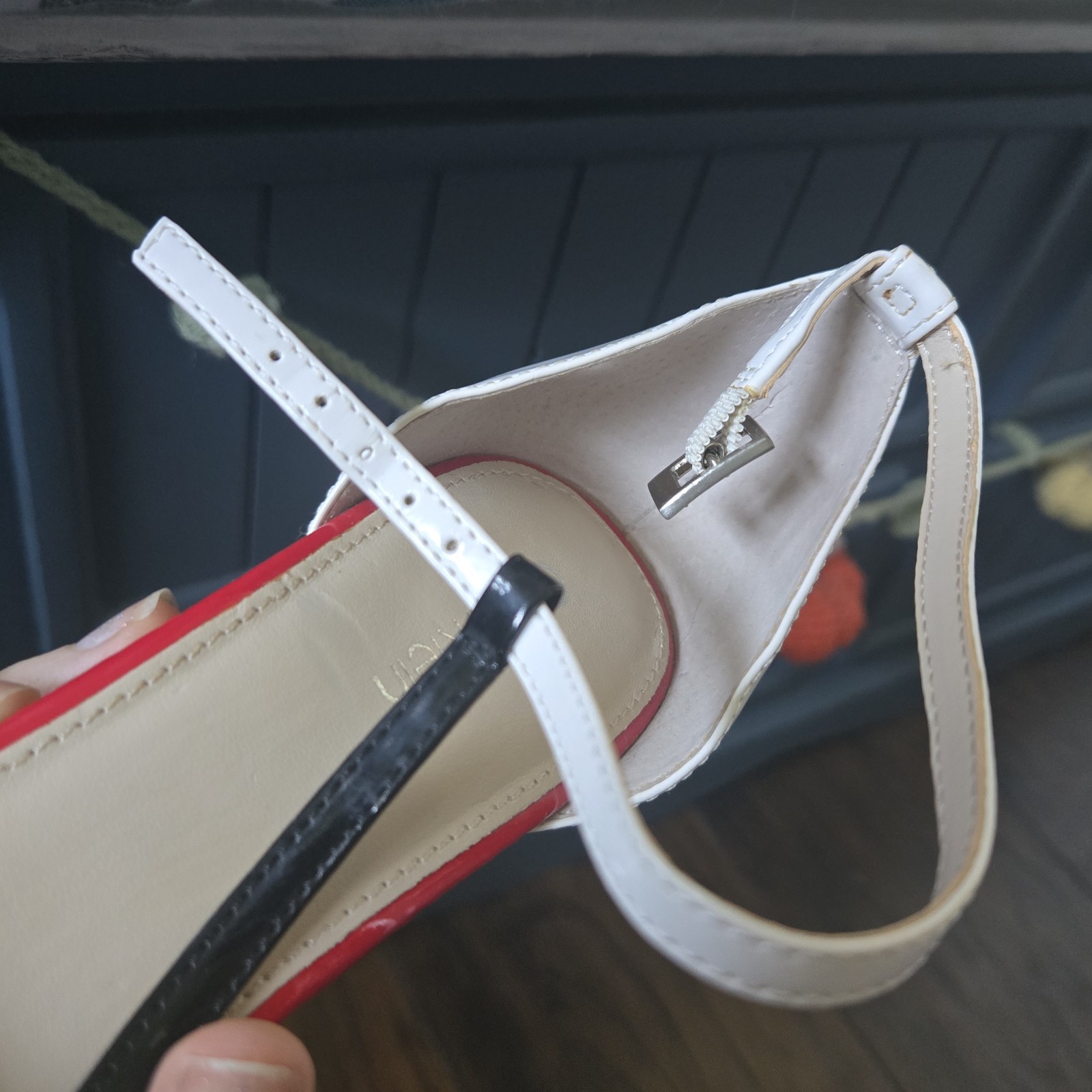 Calvin Klein Patent Leather Strappy Ankle Strap Stiletto Heels Black/White/Red 9
