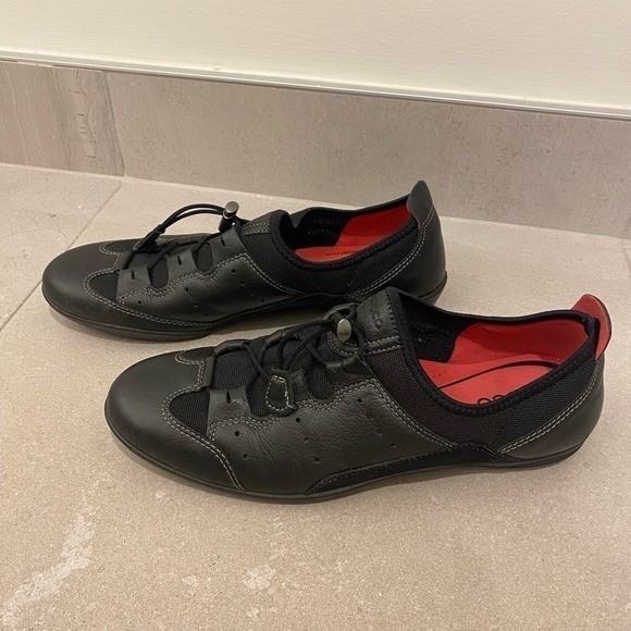 ECCO Bluma Women’s Toggle Black Leather Canvas Comfort Sneakers US 10 10.5 EU 41