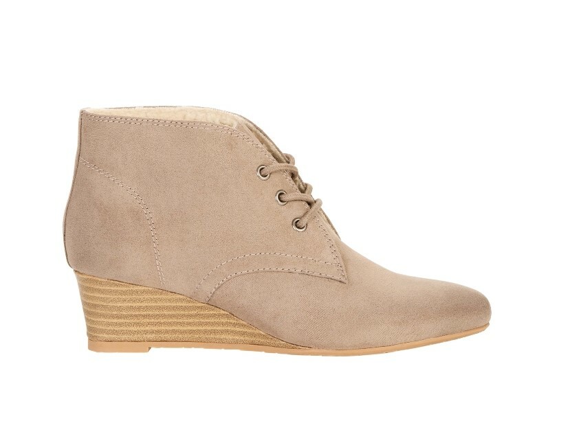 Womens Wedge Taupe Boot Boots bootie Vegan Suede & fur lining winter shoe warm