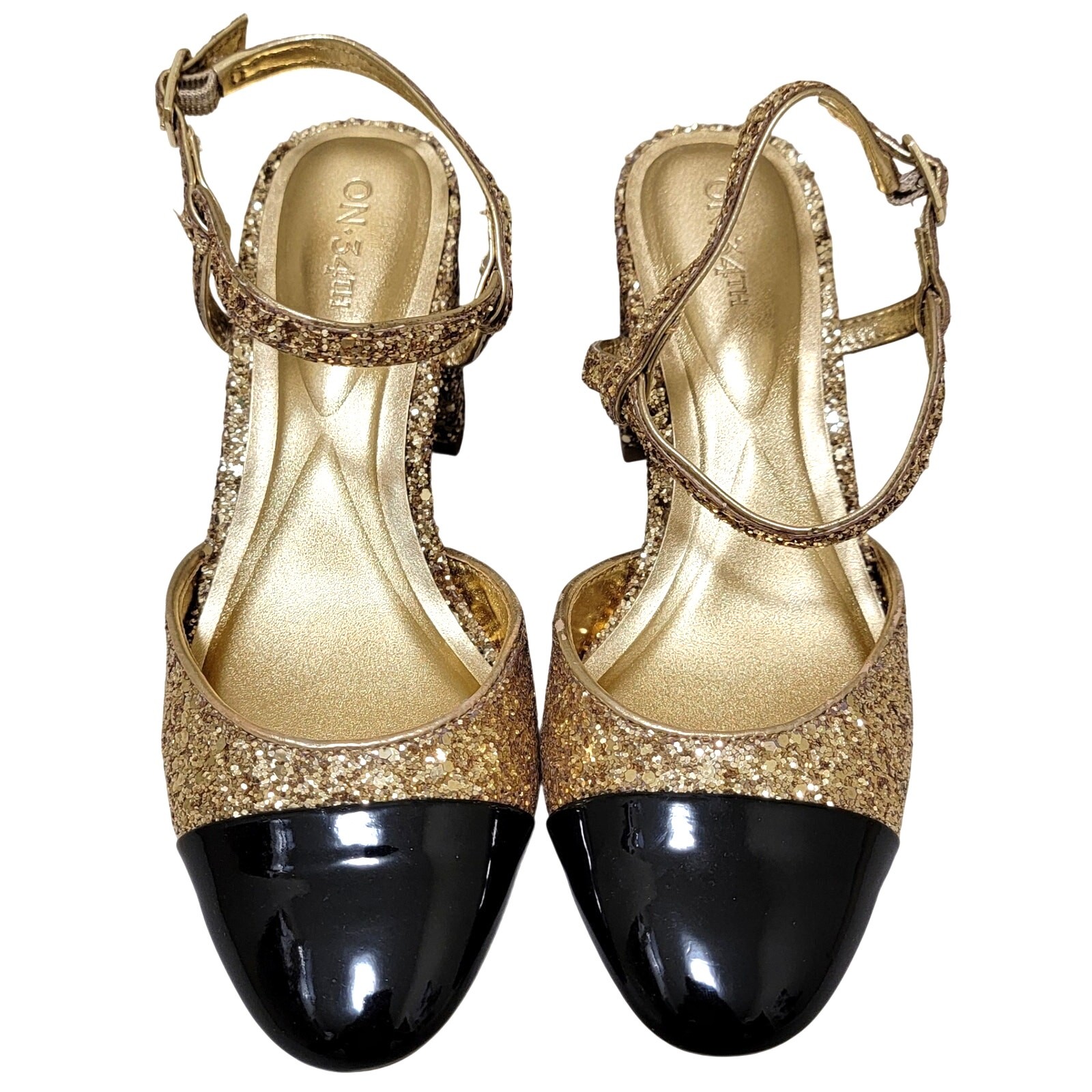 On 34th Women Dotti Cap Toe Ankle Strap Pump Heels Size US 7M Gold Glitter