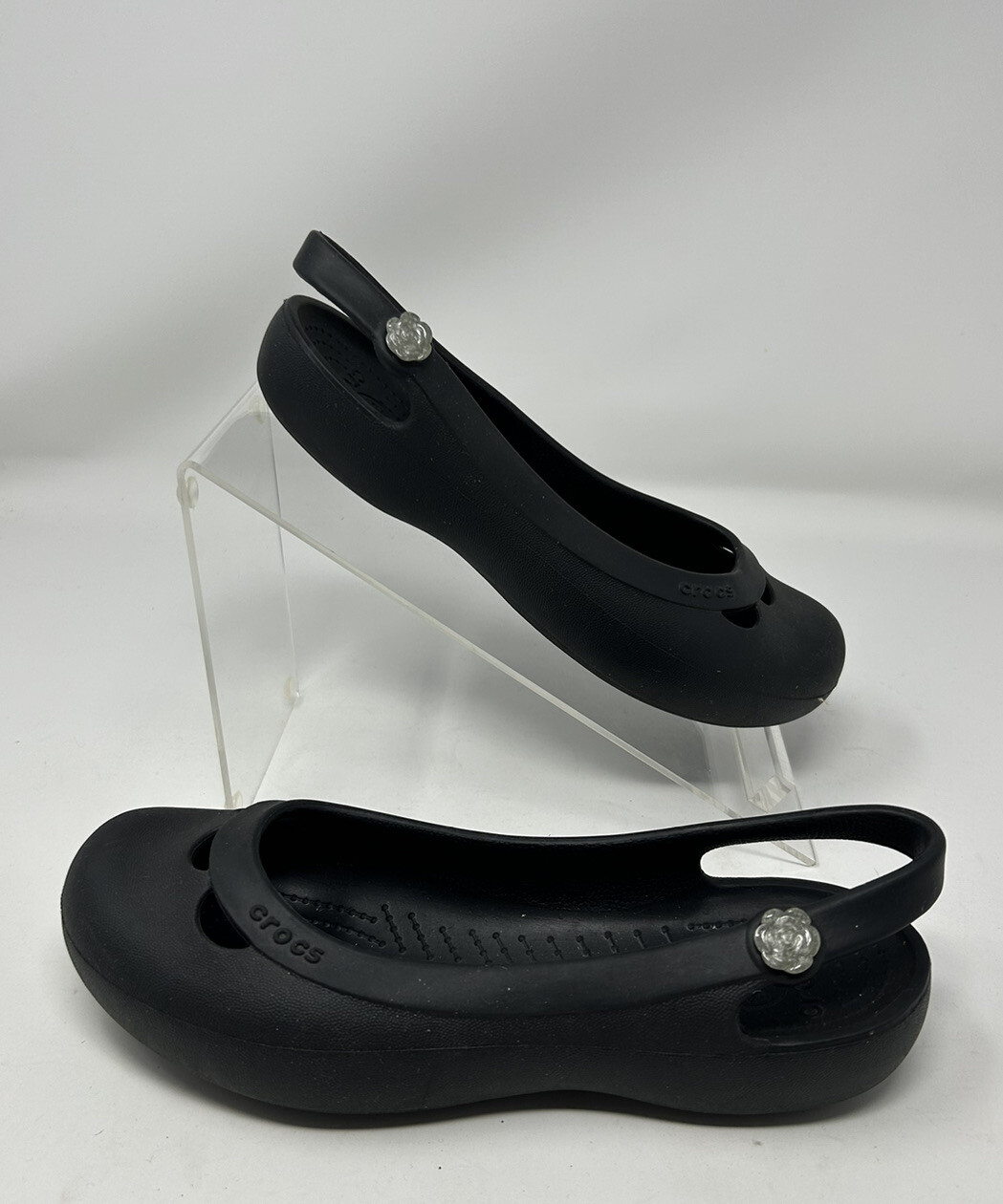 CROCS Jayna Slingback Flat w/ Crystal Charm Women’s 8 Black