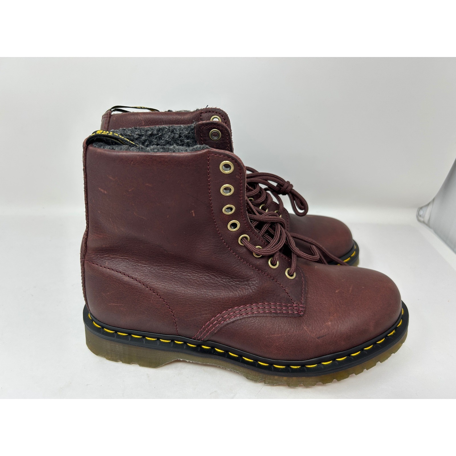 Dr. Martens 1460 Serena Burgundy Leather Faux Fur Lined Boots Womens Size 10 New