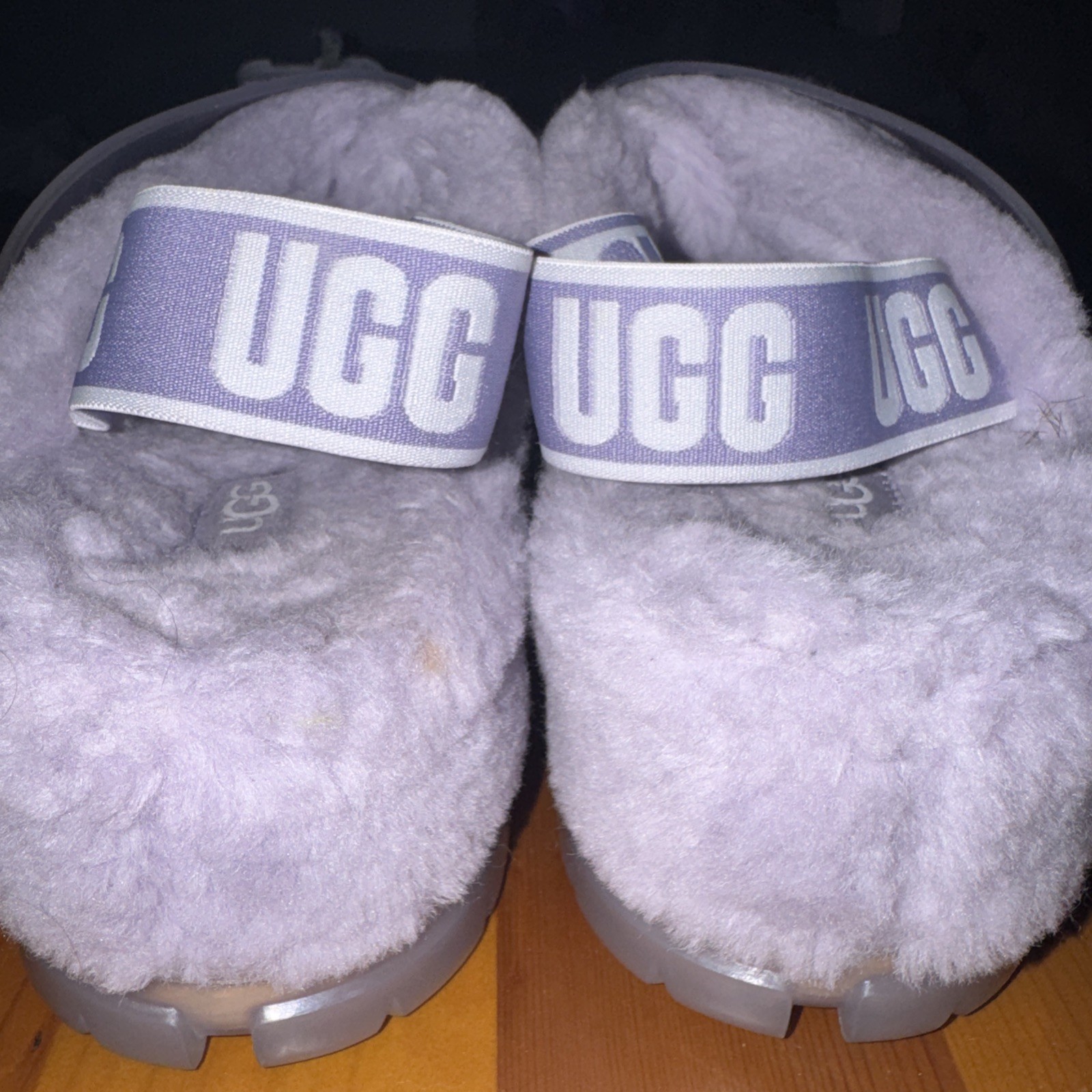 UGG FUZZITA RARE COLOR LILAC CLEAR FLUFF SLIDE PLATFORM SANDALS 9