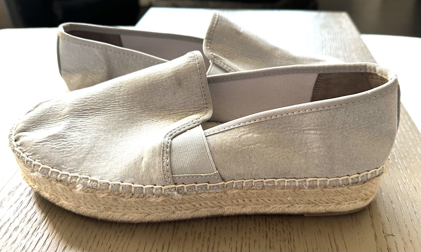 Circus NY Sam Edelman Christina Silver Fog Grey Shimmer Platform Espadrille 10