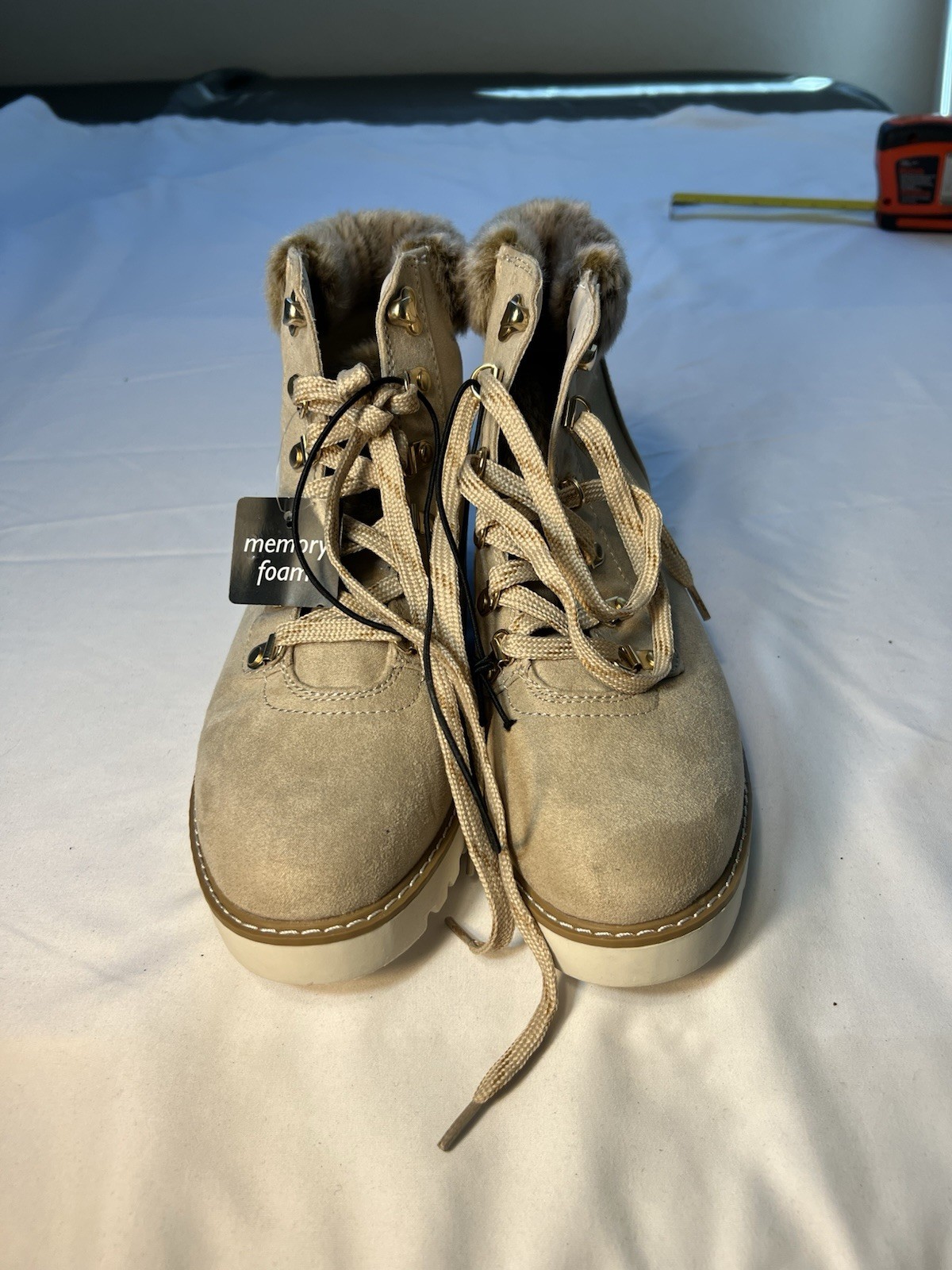 A.n.a Women’s Tall Boots Size 11 Beige Textile Faux Fur