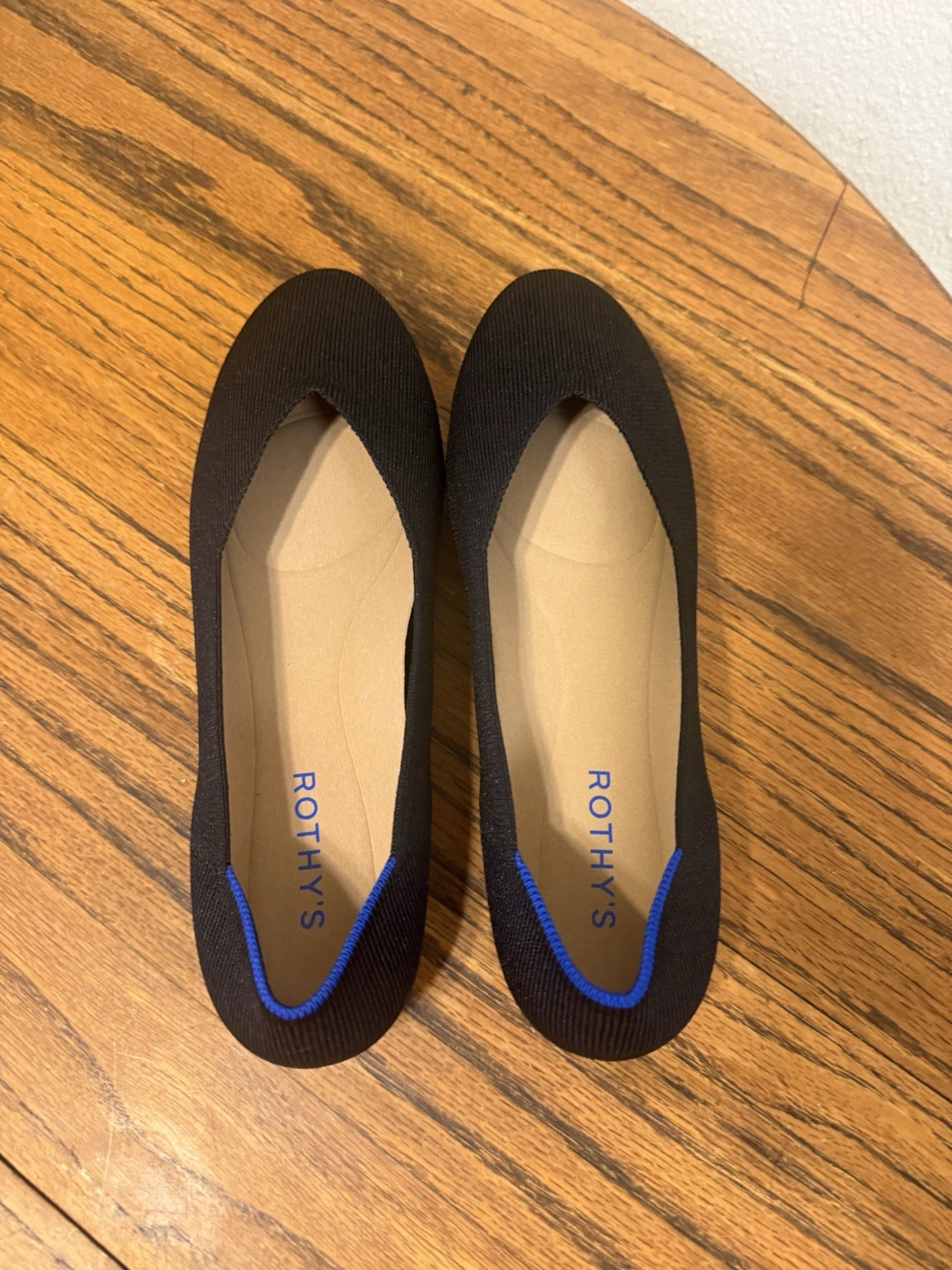 Rothy’s Women’s Knit Ballet Flats Black w/ Blue Trim Slip-On Comfort US 9