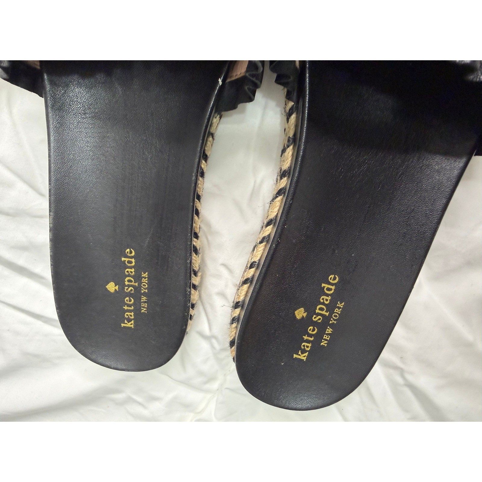 Kate Spade Zahara Black Leather Ruffle Espadrille Sandals Womens 10M S31600D