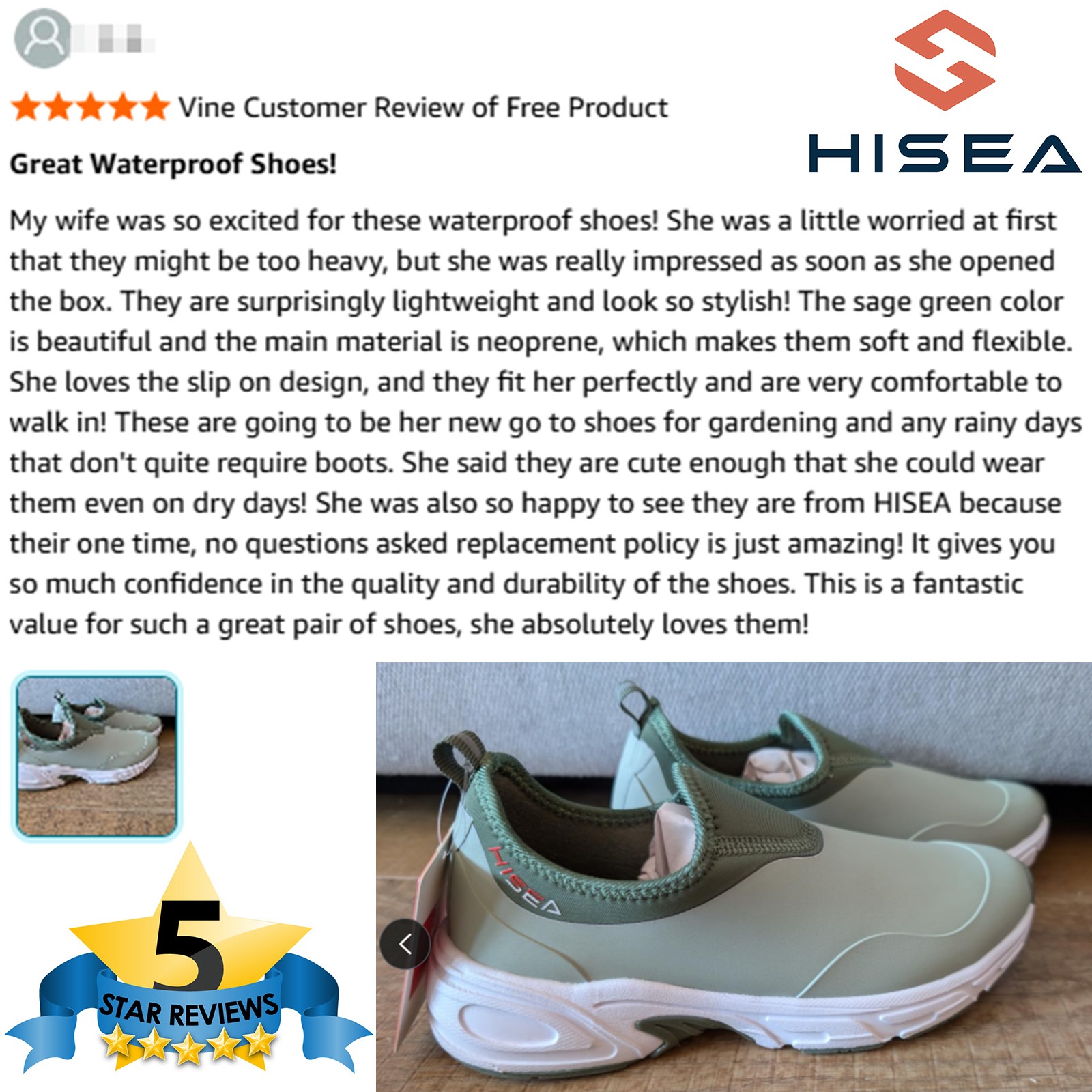 HISEA Women Waterproof Sporty Rain Shoes Slip On Walking Shoes Ankle Garden Shoe