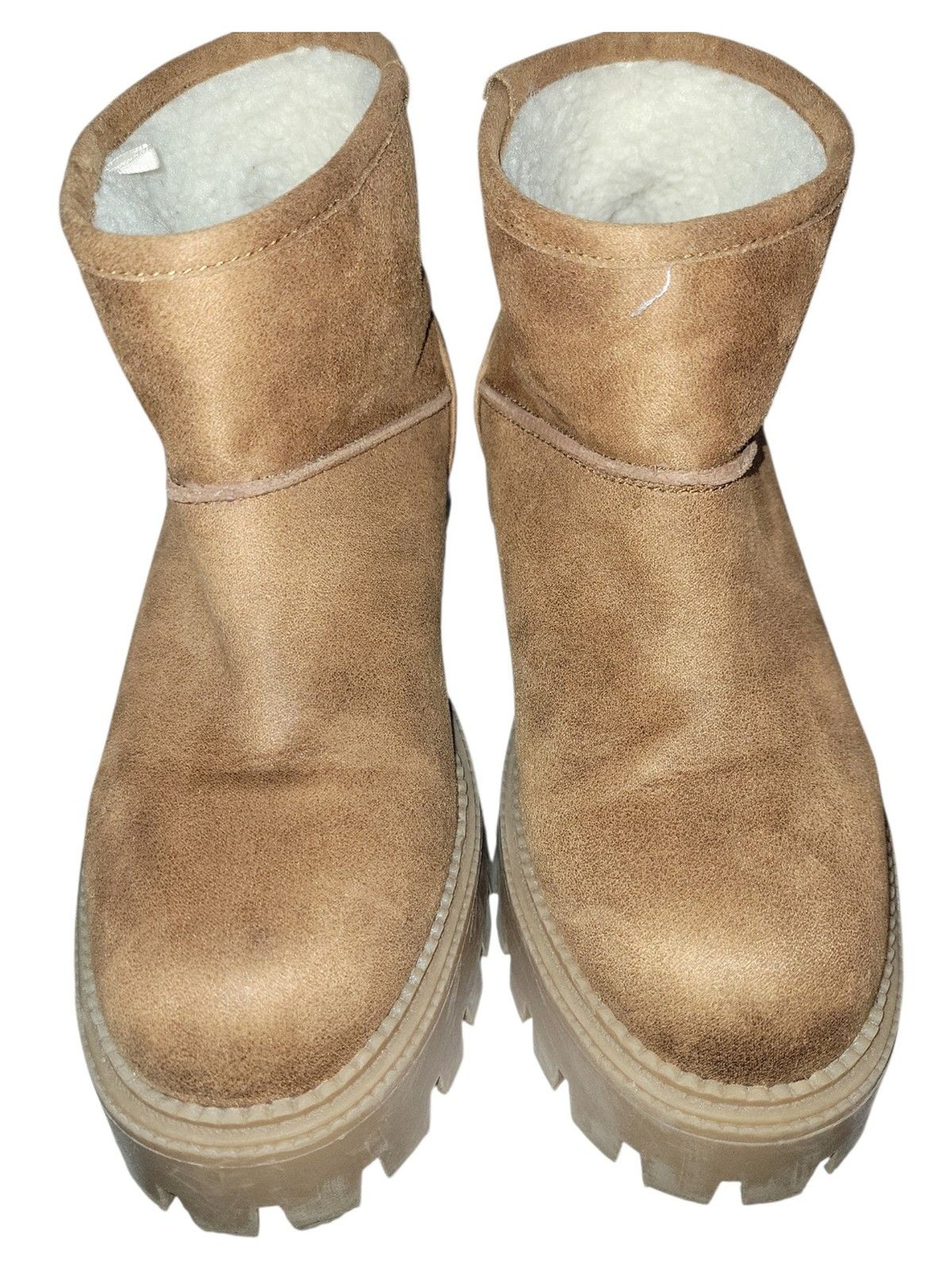 DV Dolce Vita Faux Suede Sherpa Lined Boots Tan Ankle Booties Cozy Winter Sz 9.5