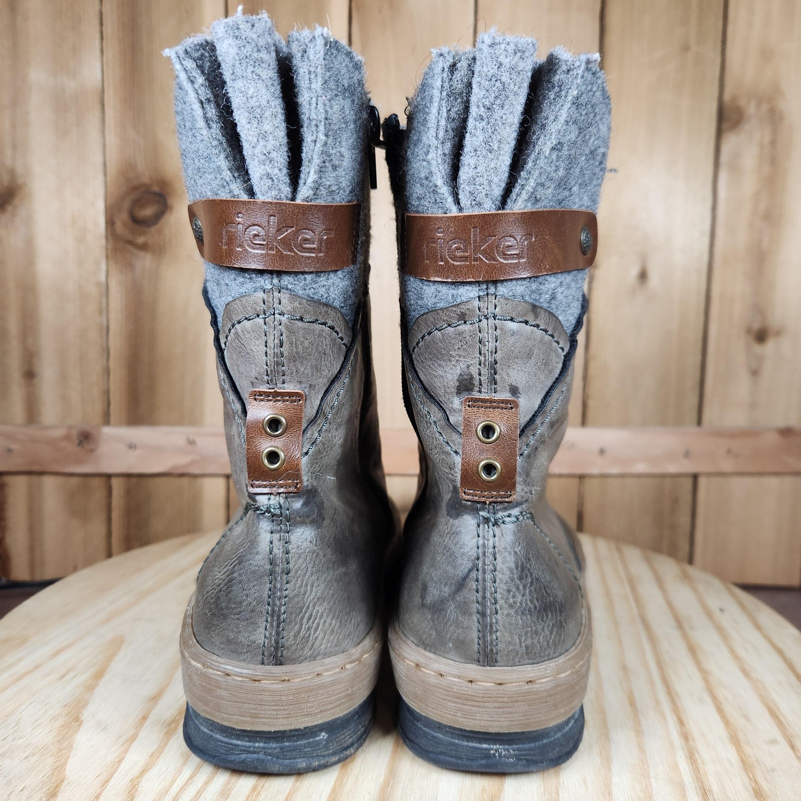 Rieker Felicitas Boots Womens 8.5 39 Gray Mid Calf Lace Up Side Zip Winter