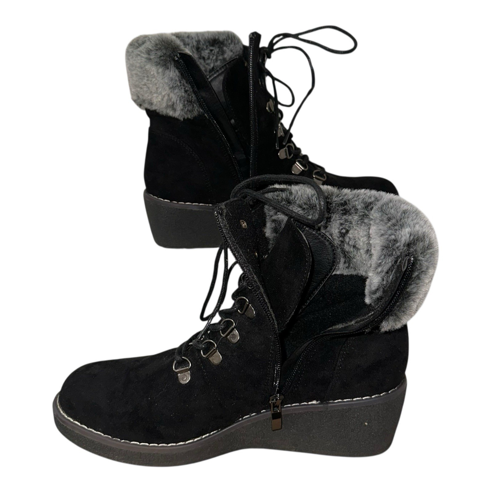 Boutique By Corkys Fox Bay Ankle Boots Womens 9 Black Faux Suede Wedge Heel