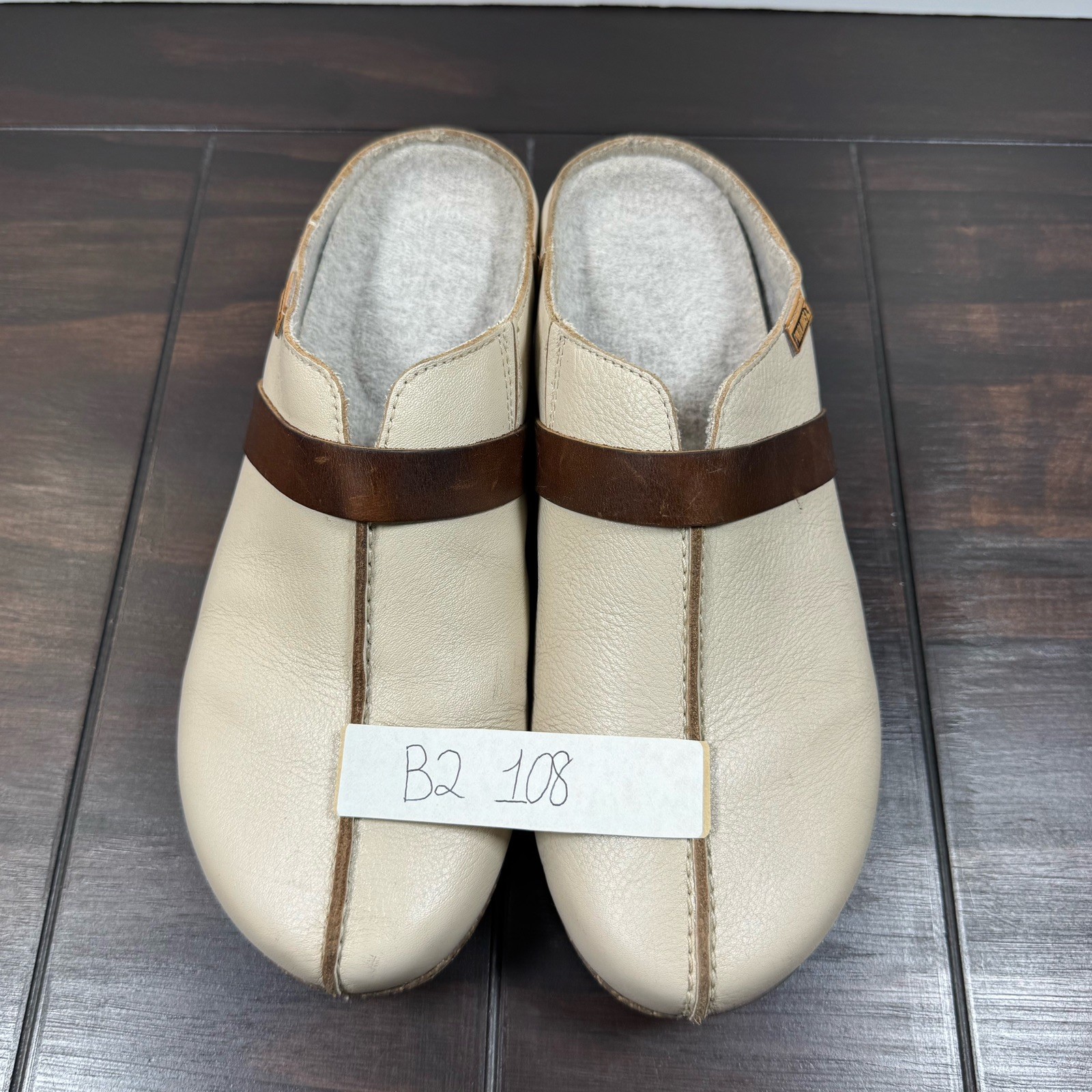 Pikolinos Granada Women’s Medium Heel Clogs Marfil Calfskin Leather Sz 39